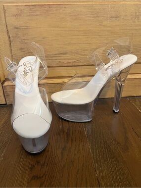 NEW IN BOX- Pleaser White and Clear Platform Stiletto Heels